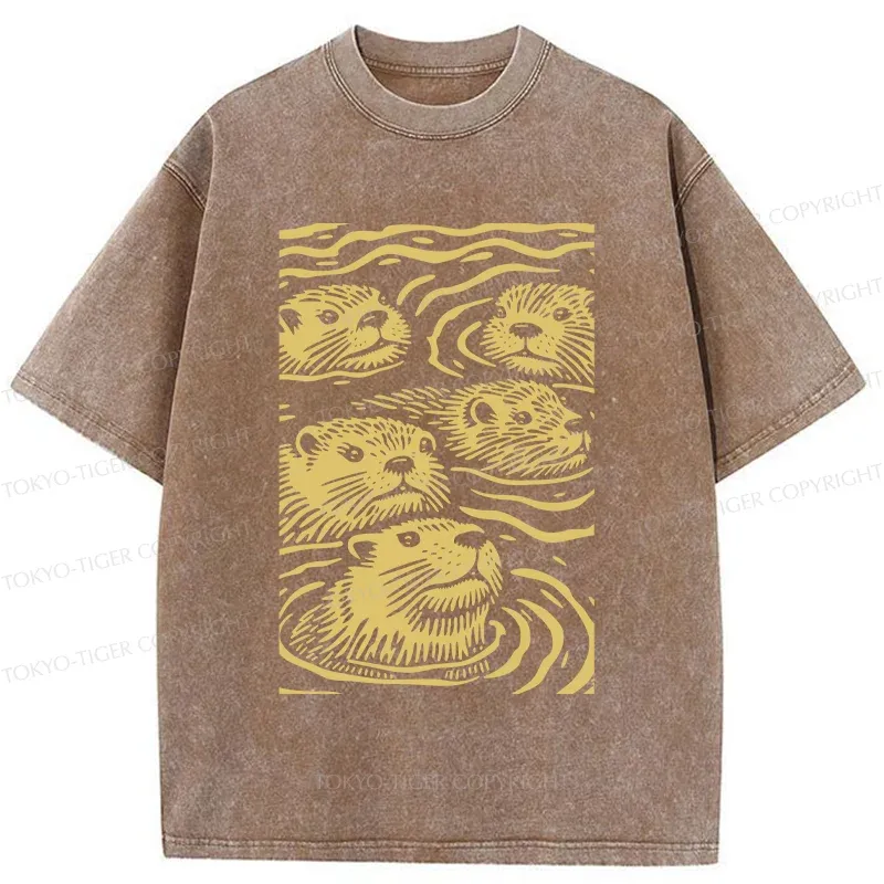 Tokyo-Tiger Woodcut Otter Washed T-Shirt