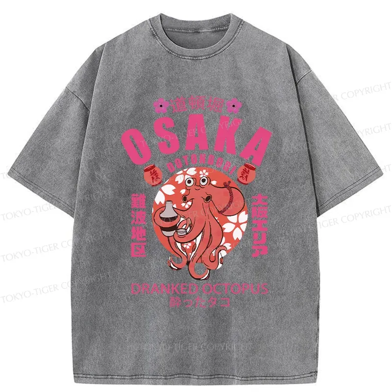 Tokyo-Tiger Sakura And Octopus Washed T-Shirt