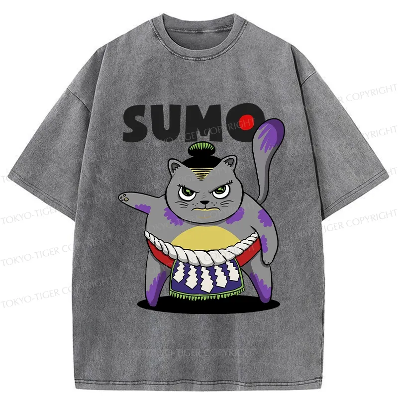 Tokyo-Tiger Cat Sumo Wrestler Washed T-Shirt