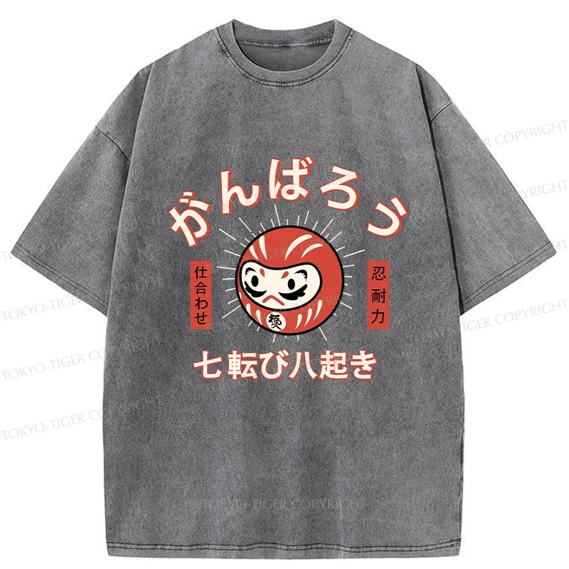Tokyo-Tiger Let's Do Our Best Japanese Daruma Washed T-Shirt Sale