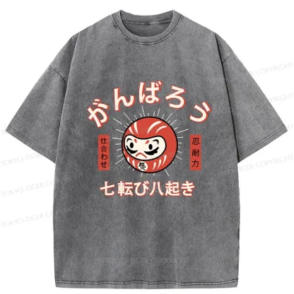Tokyo-Tiger Let's Do Our Best Japanese Daruma Washed T-Shirt