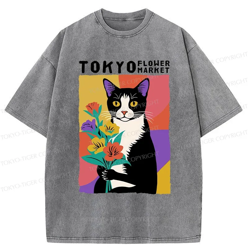 Tokyo-Tiger Flower Market In Tokyo Japan Washed T-Shirt