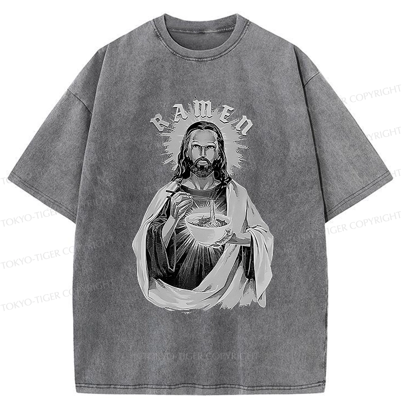 Tokyo-Tiger Ramen Lover Jesus Washed T-Shirt
