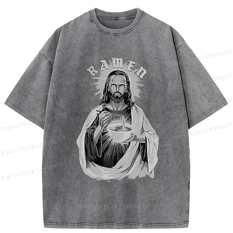 Tokyo-Tiger Ramen Lover Jesus Washed T-Shirt Sale
