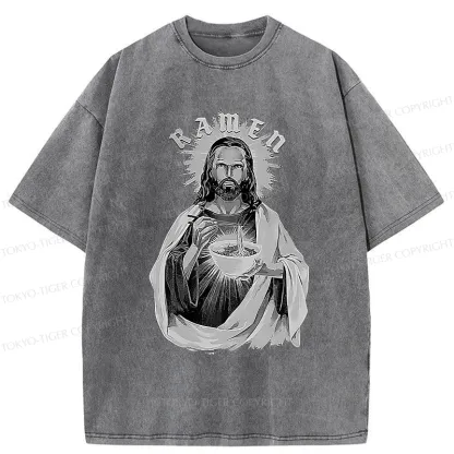 Tokyo-Tiger Ramen Lover Jesus Washed T-Shirt