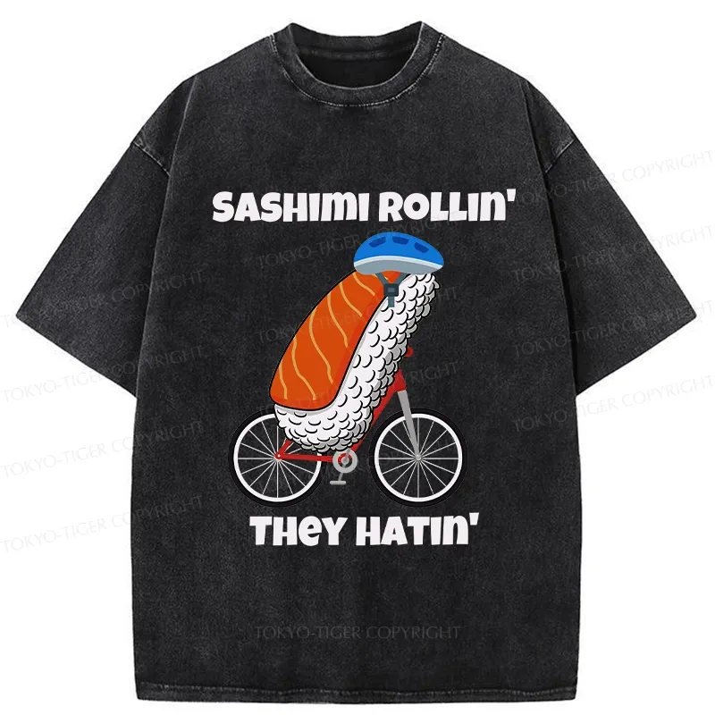 Tokyo-Tiger Sashimi Rollin' They Hatin' Washed T-Shirt Sale
