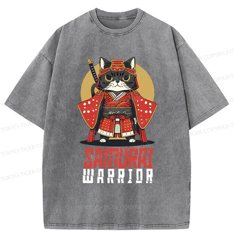 Tokyo-Tiger Mighty Cat Samurai Washed T-Shirt