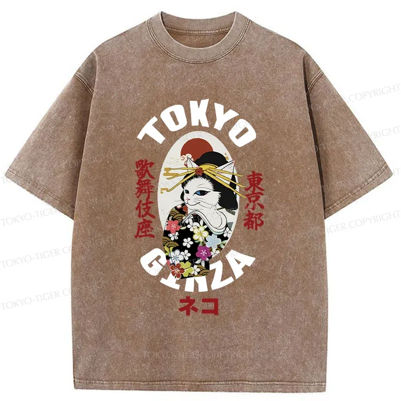 Tokyo-Tiger Geisha Cat Washed T-Shirt