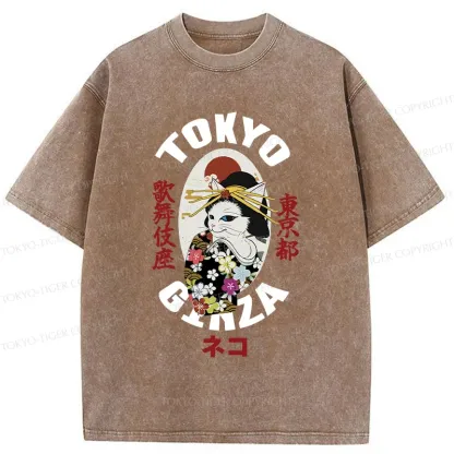 Tokyo-Tiger Geisha Cat Washed T-Shirt