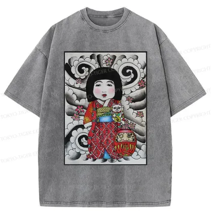 Tokyo-Tiger Japanese Little Girl Washed T-Shirt