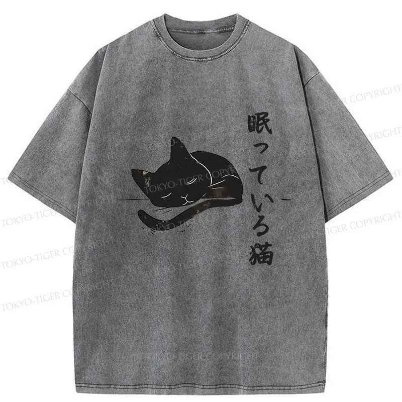 Tokyo-Tiger Sleeping Cat Washed T-Shirt