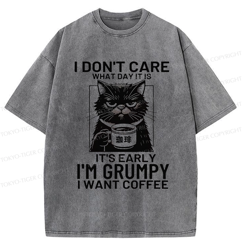 Tokyo-Tiger Funny Grumpy Cat Washed T-Shirt