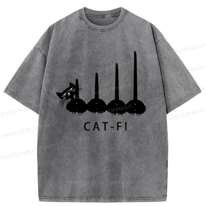 Tokyo-Tiger Funny CAT-FI Washed T-Shirt