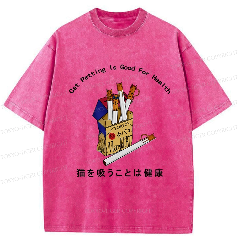 Tokyo-Tiger Cat Petting Is Good For Health Washed T-Shirt