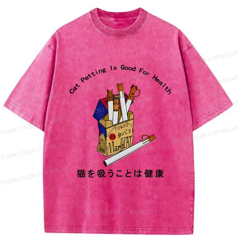 Tokyo-Tiger Cat Petting Is Good For Health Washed T-Shirt