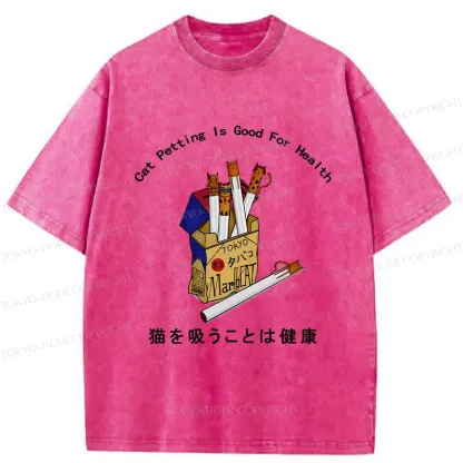 Tokyo-Tiger Cat Petting Is Good For Health Washed T-Shirt