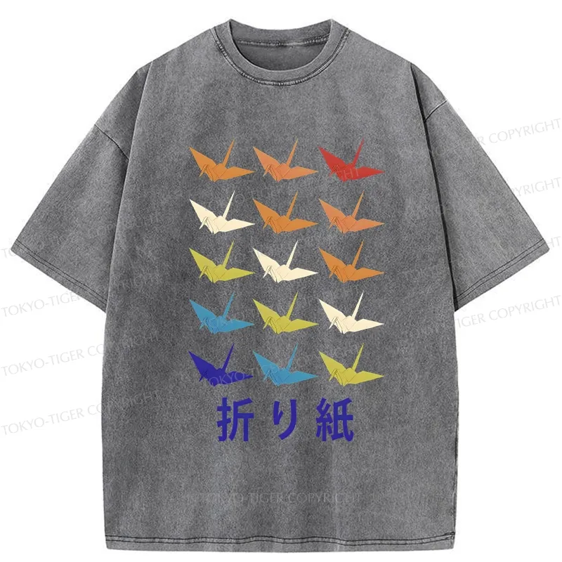 Tokyo-Tiger Japanese Traditional Origami Washed T-Shirt