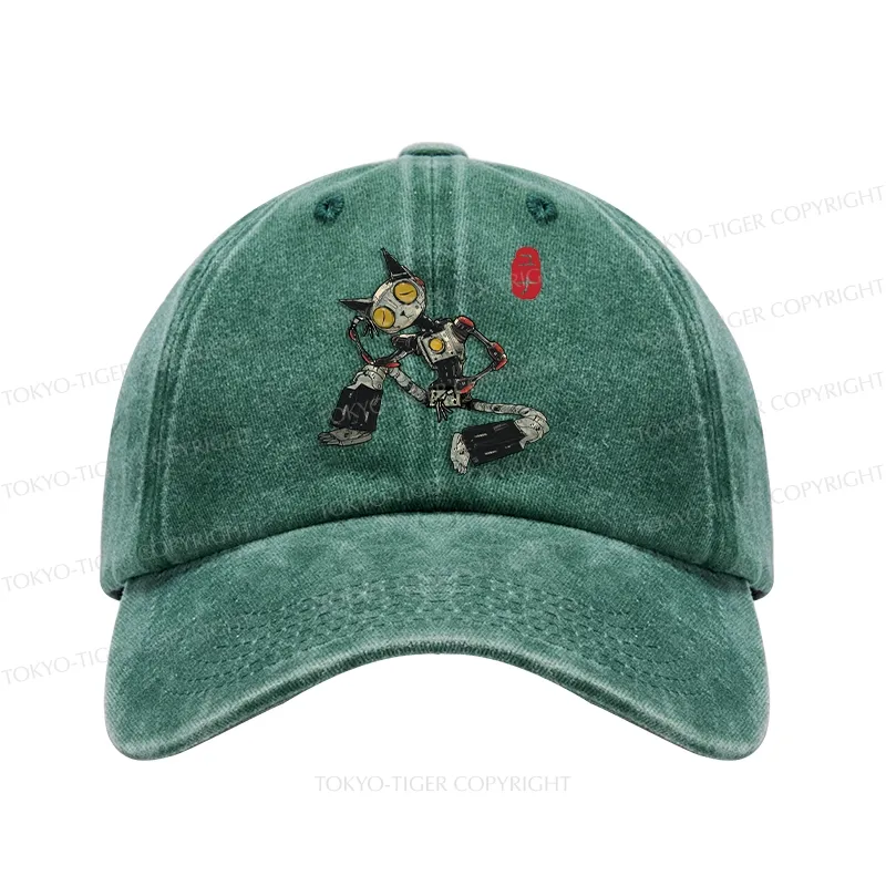 Tokyo-Tiger Contemplative Robot Cat Washed Cap