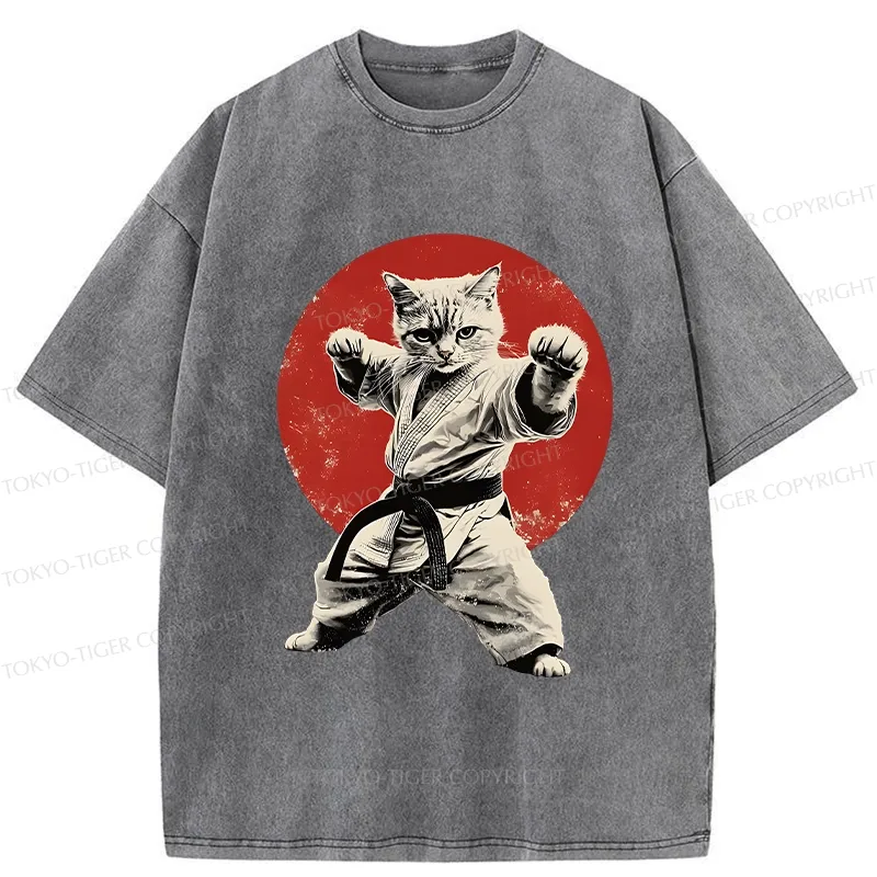 Tokyo-Tiger Japanese Karate Cat Washed T-Shirt