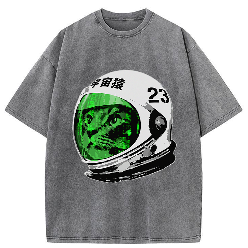 Tokyo-Tiger Astronaut Cat Washed T-Shirt