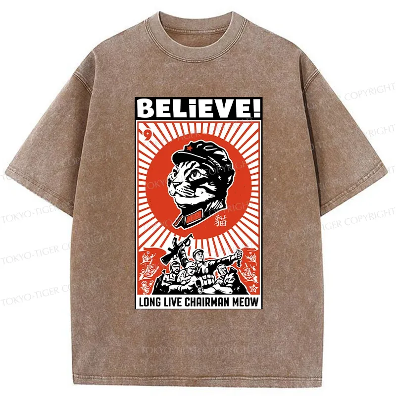 Tokyo-Tiger Long Live Chairman Meow Washed T-Shirt