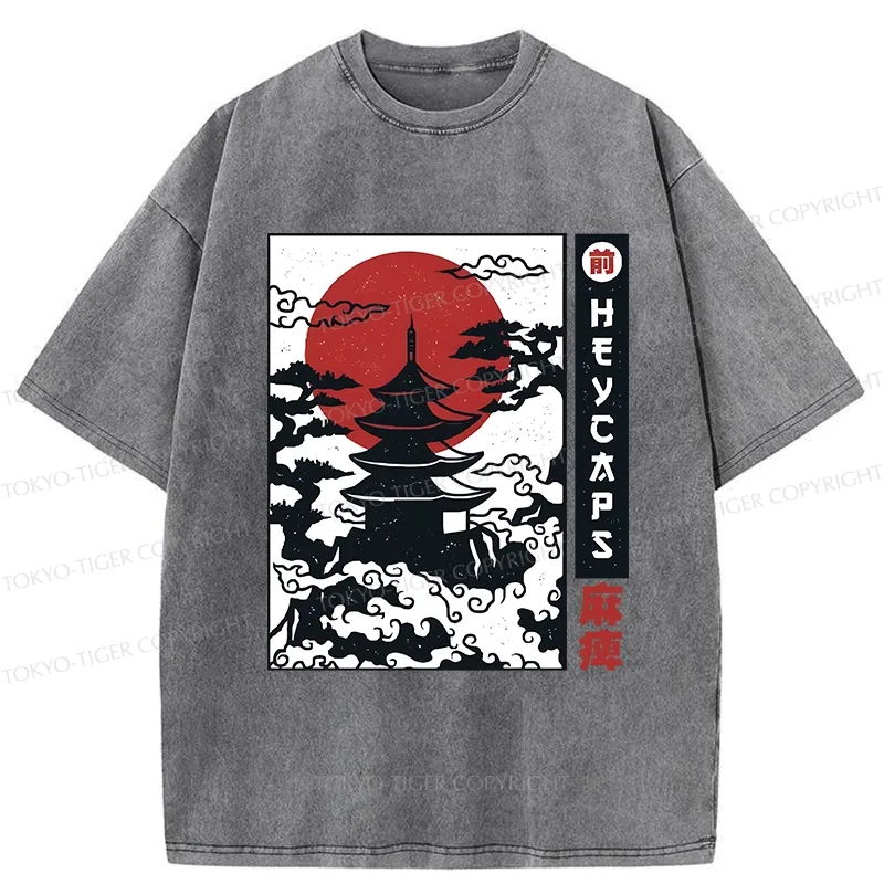 Tokyo-Tiger Japanese Old Temple Washed T-Shirt