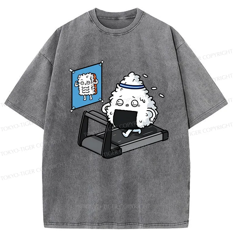 Tokyo-Tiger Funny Sushi Fitness Washed T-Shirt