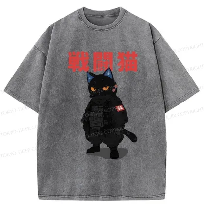 Tokyo-Tiger Fighting Cat Washed T-Shirt