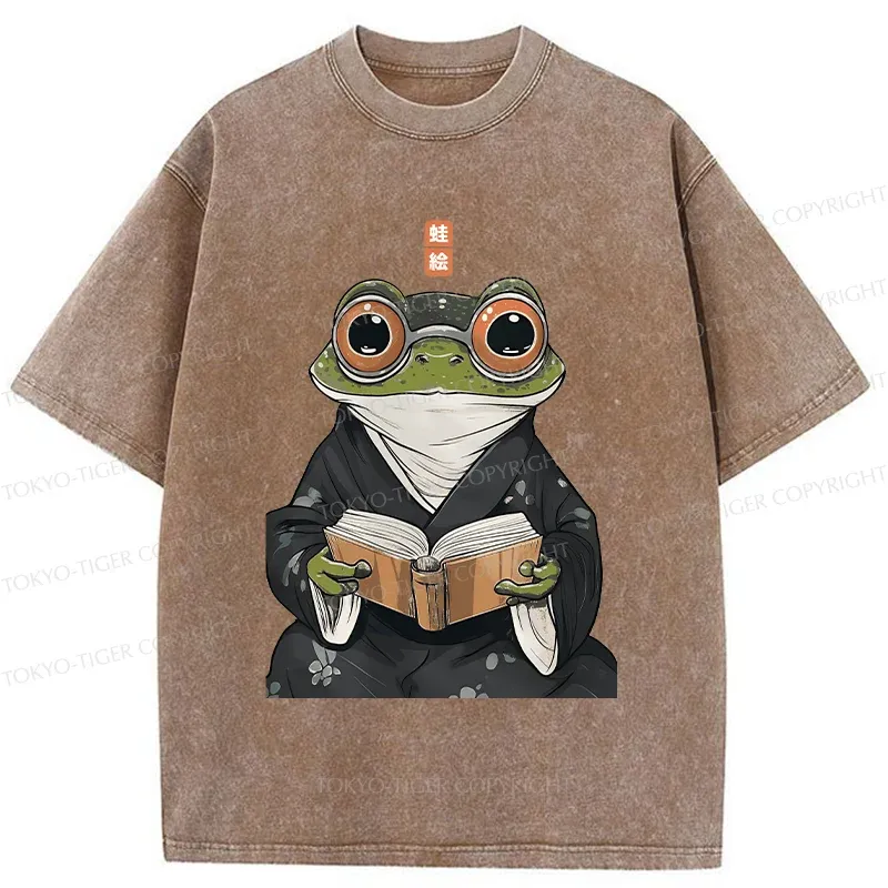Tokyo-Tiger Frog Reading Washed T-Shirt