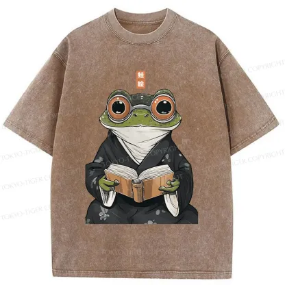 Tokyo-Tiger Frog Reading Washed T-Shirt