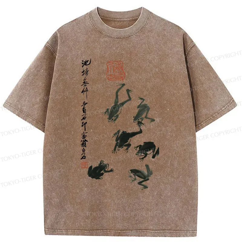 Tokyo-Tiger Retro Japanese Frog Washed T-Shirt