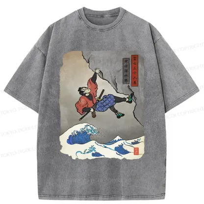 Tokyo-Tiger Japanese Samurai Rock Climbing Washed T-Shirt
