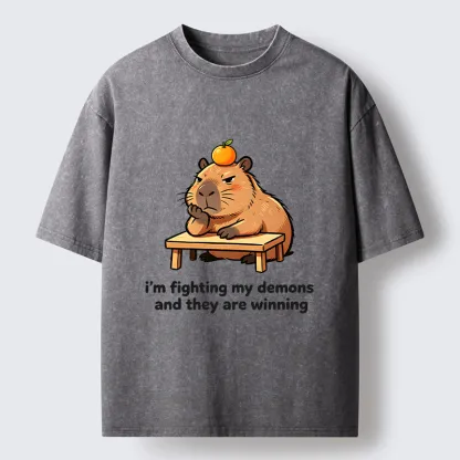 Tokyo‑Tiger Funny Orange Capybara Meme Washed T‑Shirt