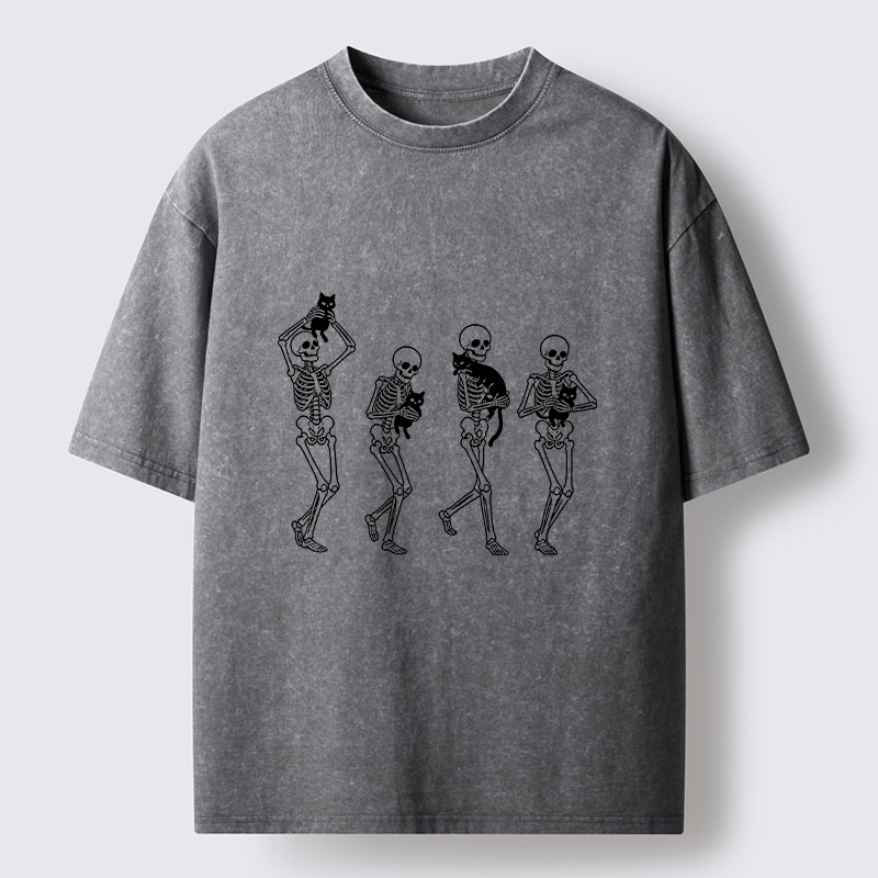 Tokyo‑Tiger Funny Skeleton Cat Meme Washed T‑Shirt