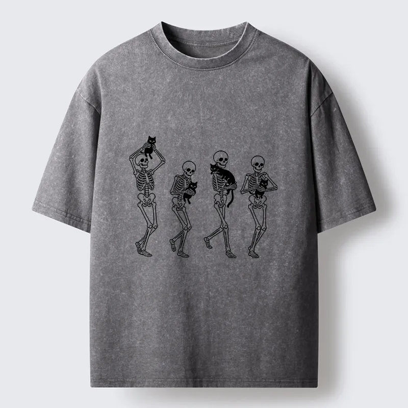 Tokyo‑Tiger Funny Skeleton Cat Meme Washed T‑Shirt