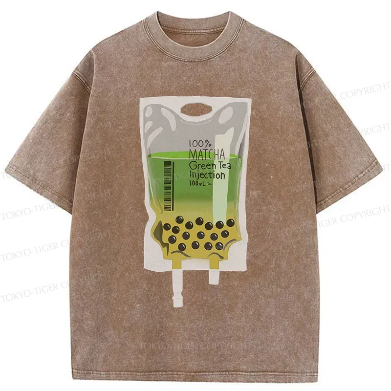 Tokyo-Tiger Matcha Milk Tea Washed T-Shirt
