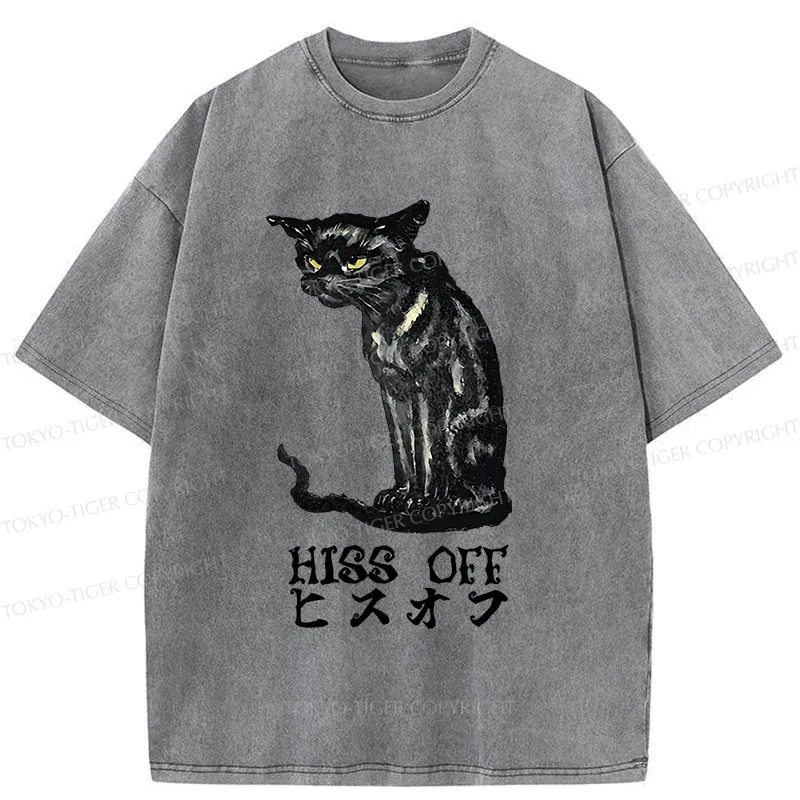 Tokyo-Tiger Watchful Black Cat Washed T-Shirt