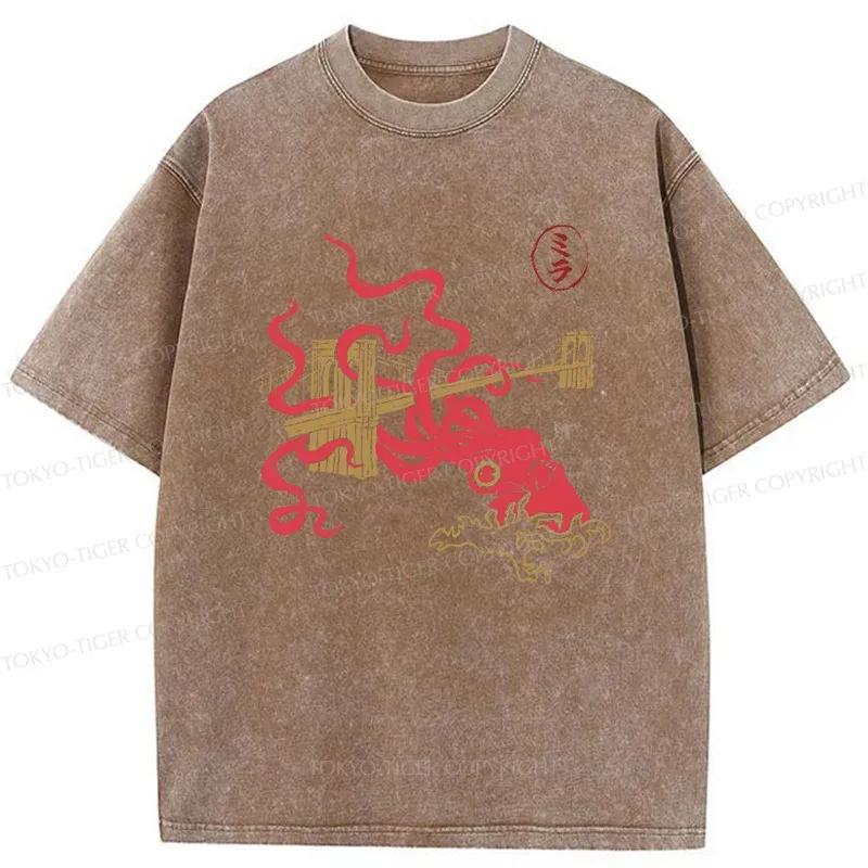 Tokyo-Tiger Giant Octopus Brooklyn Bridge Washed T-Shirt