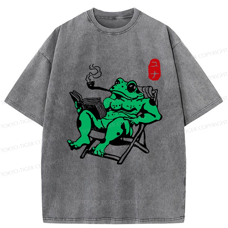 Tokyo-Tiger Muscle Frog Reading Washed T-Shirt