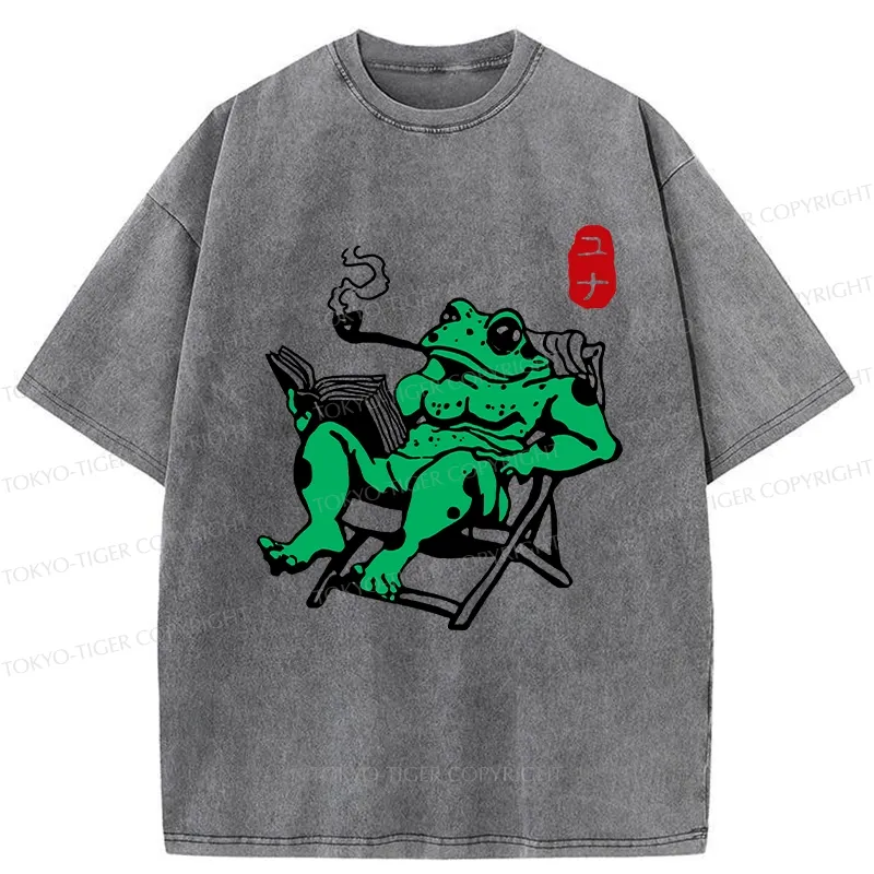 Tokyo-Tiger Muscle Frog Reading Washed T-Shirt