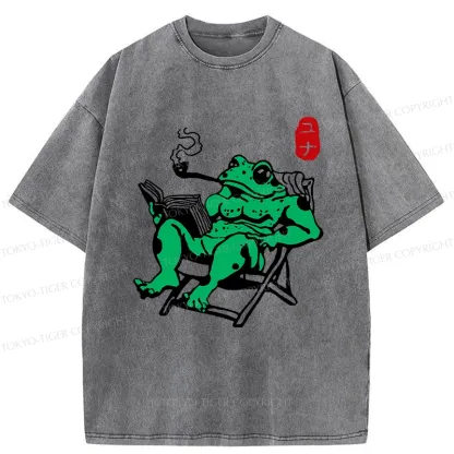 Tokyo-Tiger Muscle Frog Reading Washed T-Shirt