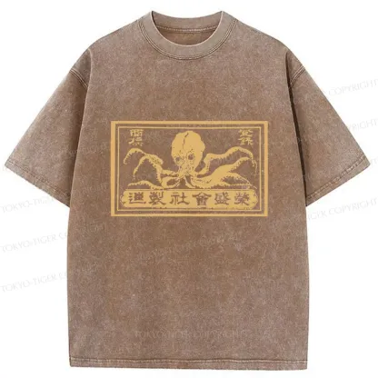 Tokyo-Tiger Woodcut Octopus Washed T-Shirt