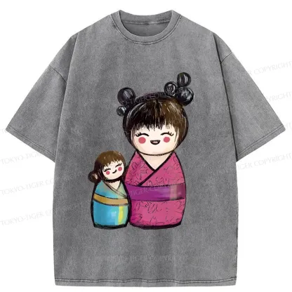 Tokyo-Tiger Geisha Doll Washed T-Shirt