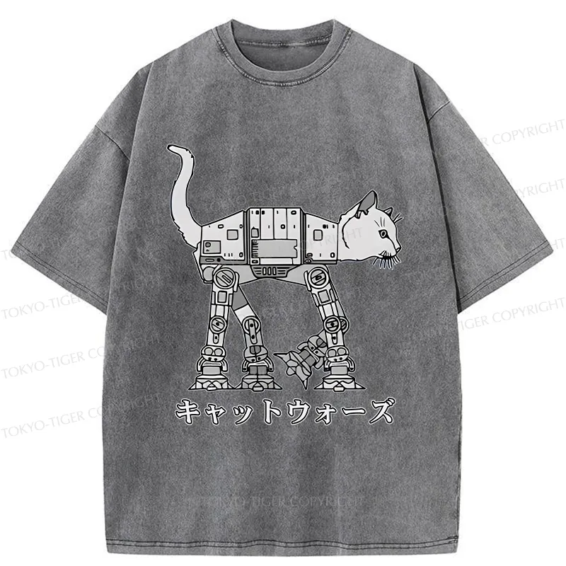 Tokyo-Tiger Cat Wars Washed T-Shirt