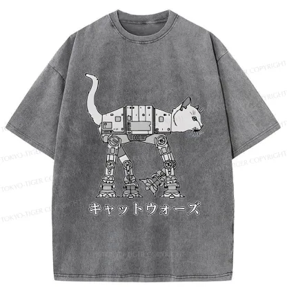 Tokyo-Tiger Cat Wars Washed T-Shirt