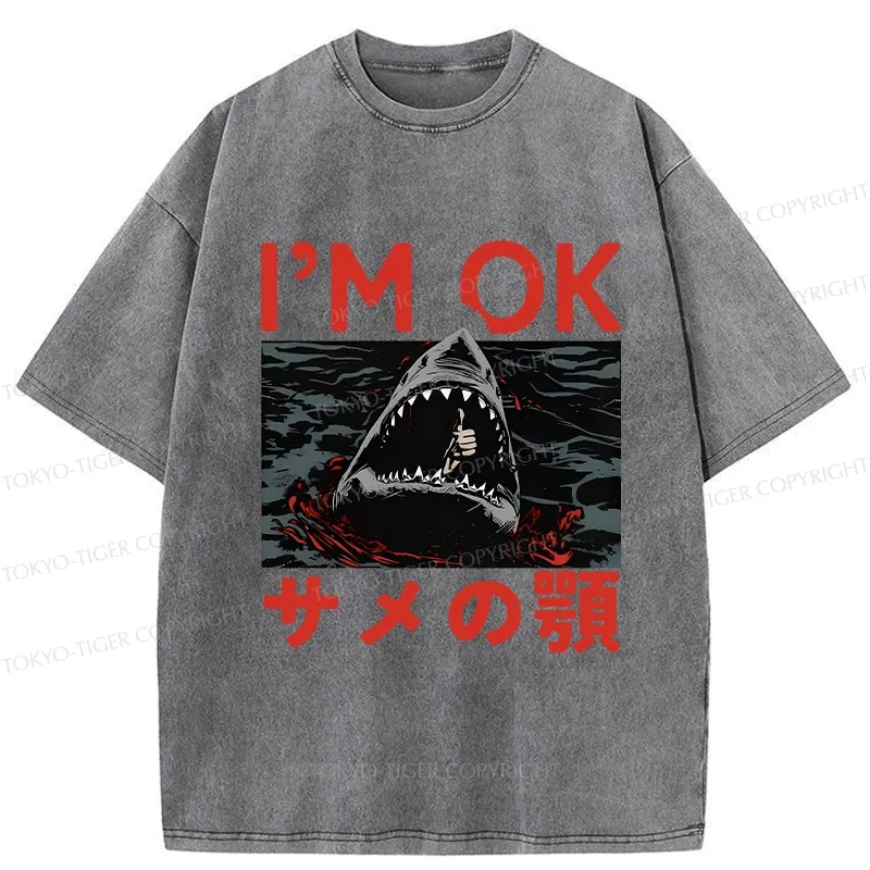 Tokyo-Tiger Funny I'm Ok Washed T-Shirt