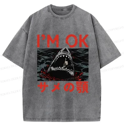 Tokyo-Tiger Funny I'm Ok Washed T-Shirt