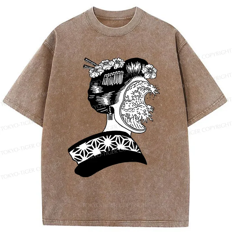 Tokyo-Tiger Horror Geisha And Wave Washed T-Shirt