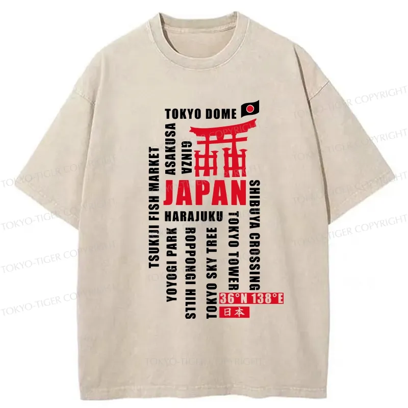 Tokyo-Tiger Japan Attractions Collection Washed T-Shirt