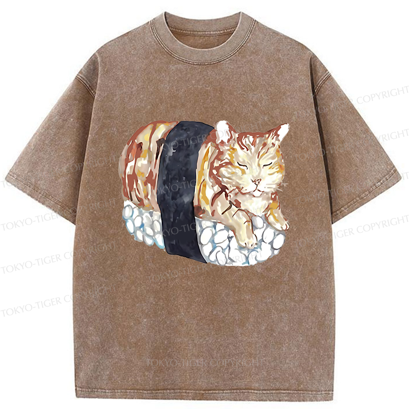 Tokyo-Tiger Sushi Cat Washed T-Shirt